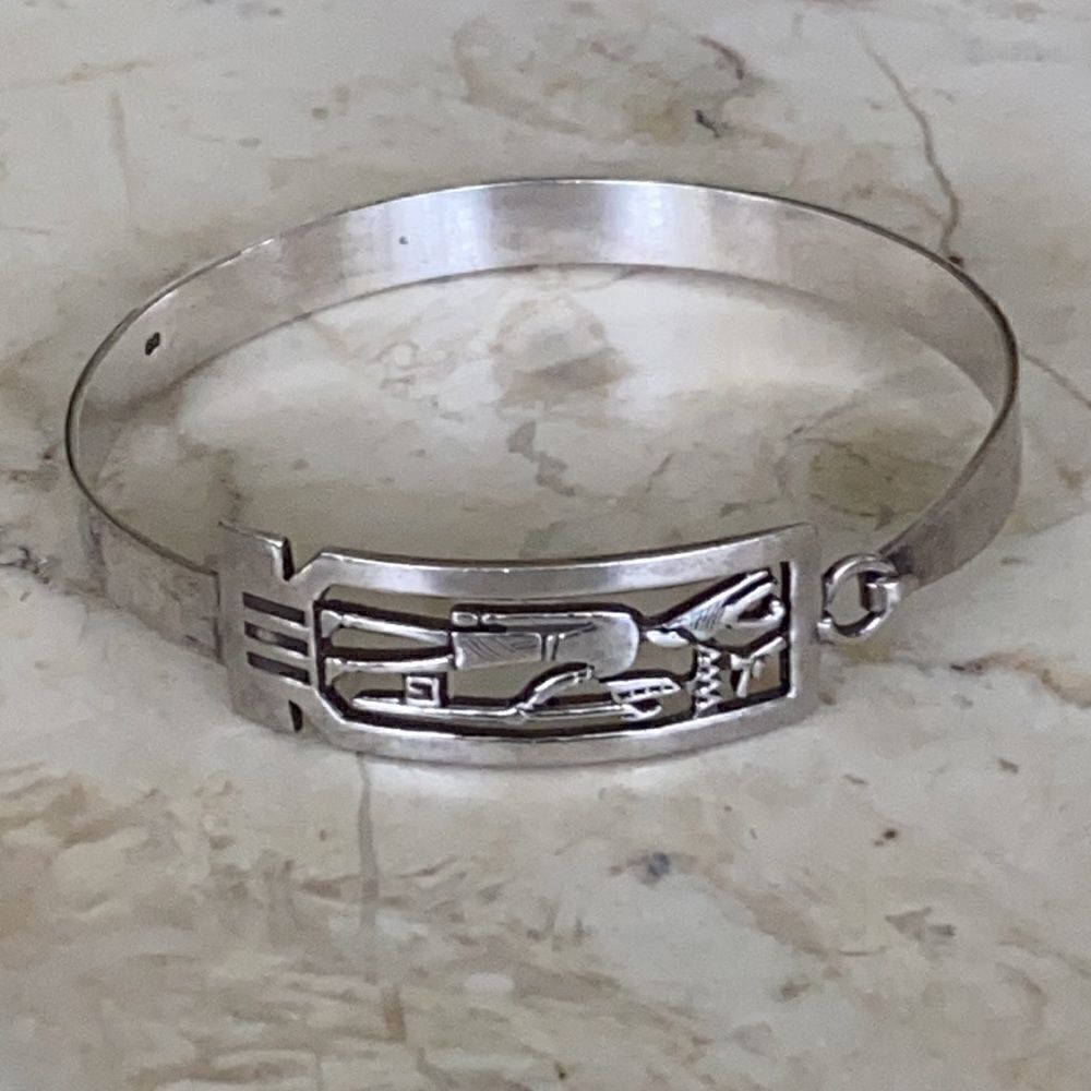 925 Sterling Silver Egyptian God Bangle Bracelet